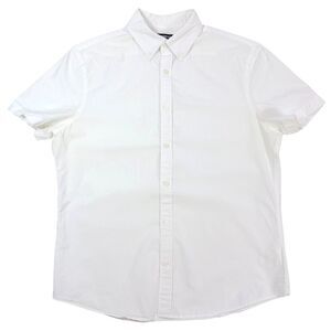Express Mens Medium Short Sleeve Button Up White Solid Cotton Oxford Casual
